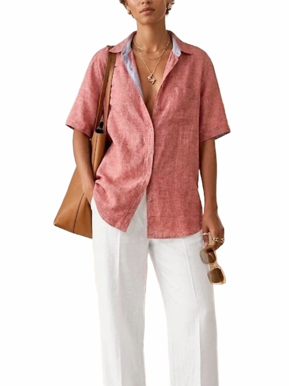 Report Collection Resort pure linen old money coastal red short sleeve top L